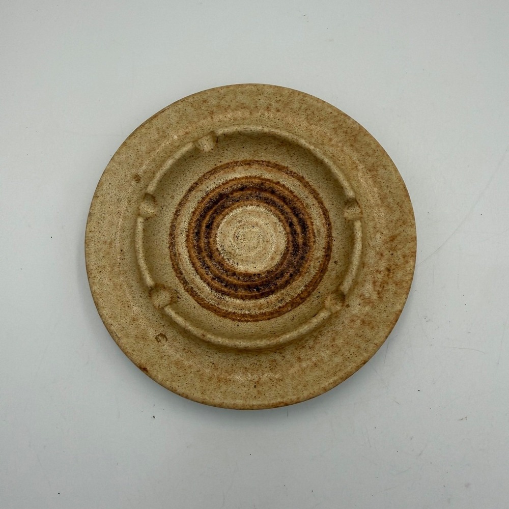 Vintage 70s Studio Pottery Ashtray Speckled Ceramic Earth Tone Spiral 6 Inch
